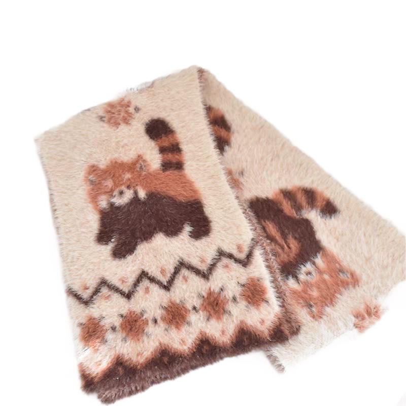 Imitation mink small raccoon jacquard scarf women autumn and winter warm thick cute cartoon neck scarf student