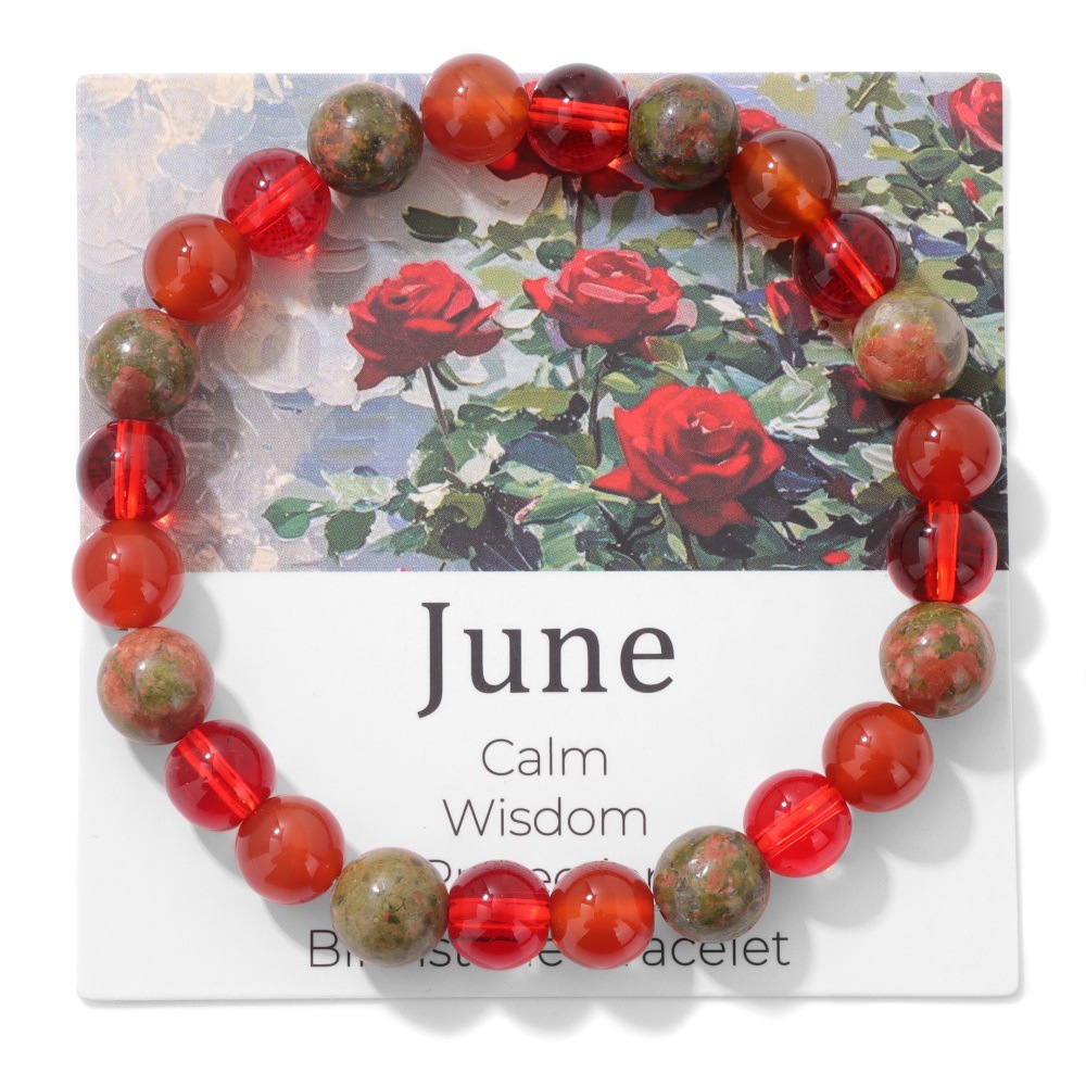 Twelve-month flower bracelet 8mm stone beads amethyst elastic unisex bracelet
