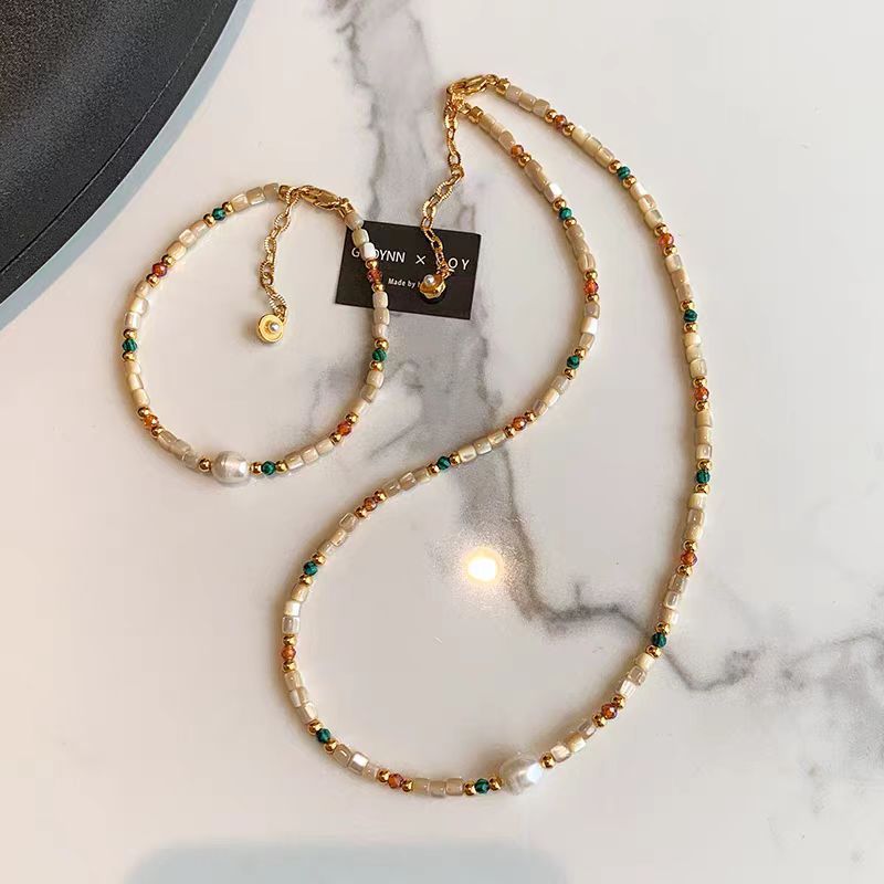 Natural stone shell necklace for women, summer bead new Chinese-style dopamine collarbone neck chain accessory