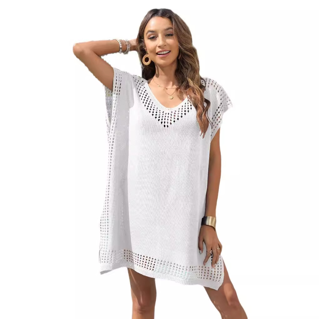 Cover-Up V-Neck Cutout Lace-Up Loose Women's Dress Beach Vacation Super Fairy Beach Skirt 720