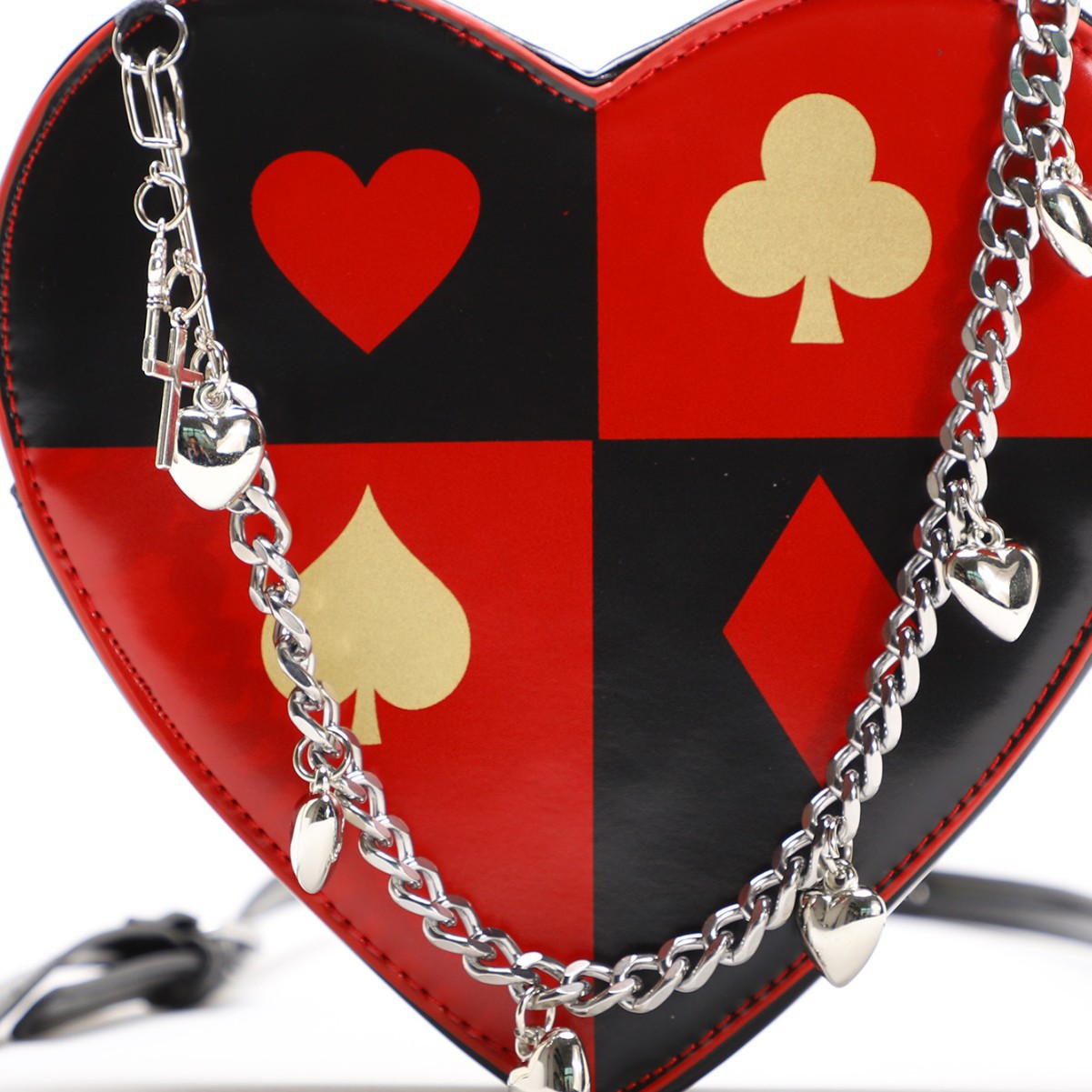 2025 New Heart Bag Women's Poker Print Heart Shape Bag Chain Heart Handle Bag Crossbody Bag