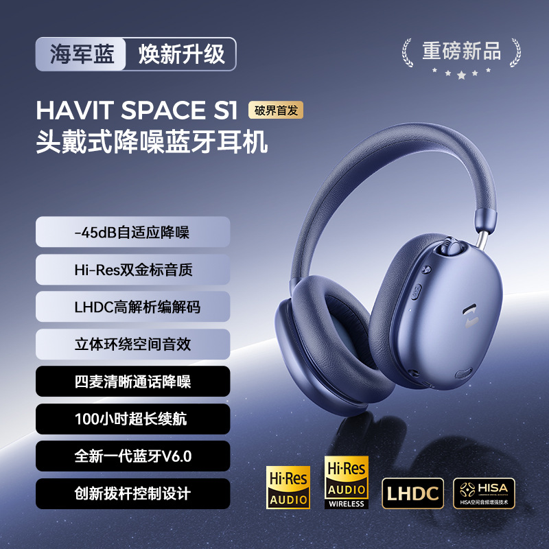 havit 2026 New H670BT Over-ear Headphones ANC Active Noise Cancellation Custom Mold Wireless Bluetooth Sports Headphones