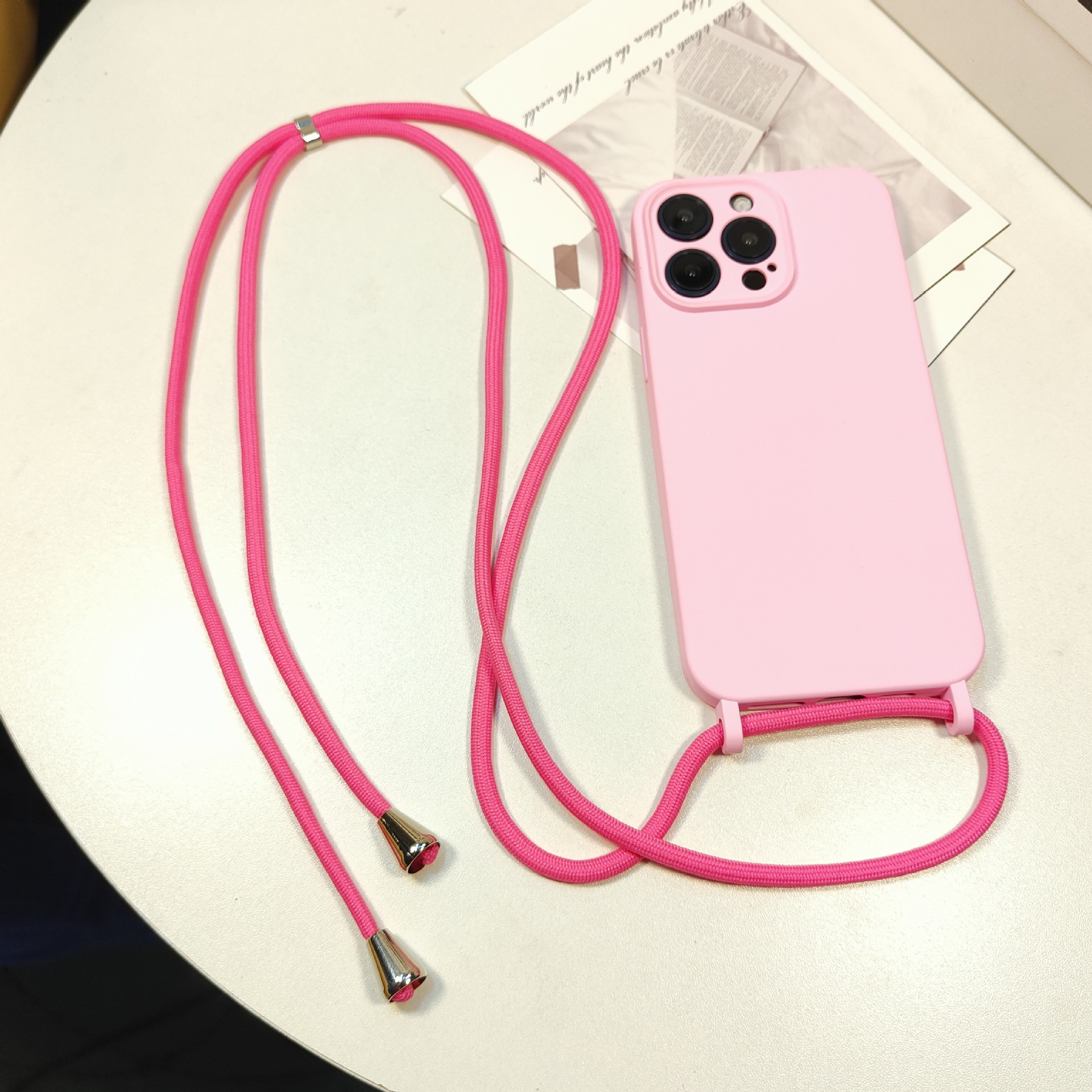 Liquid skin feel iPhone 16 phone case Apple 15 Pro Max adjustable diagonal lanyard 13/14 compatible