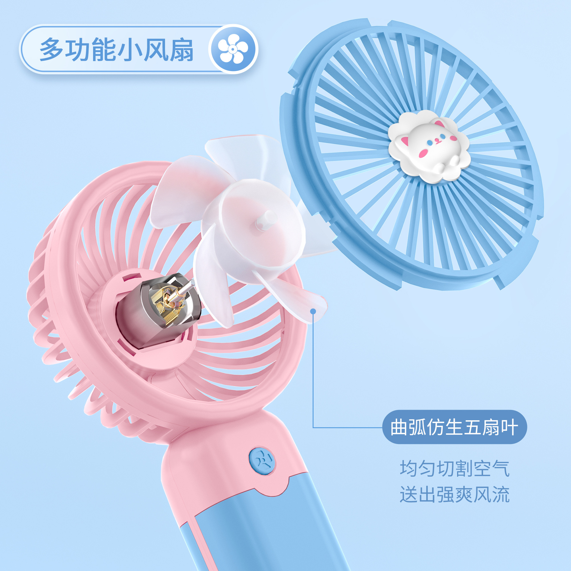 2024 New Rotating Handheld Fan Clip Desktop Five-Speed Portable Hiking USB Charging 3-Speed Rechargeable