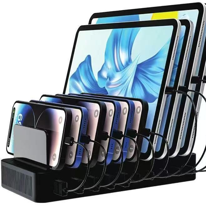 60W Multi-Port USB Desktop Organizer Fast Charger 10-Port with Stand Smart C Port PD QC Fast Charge