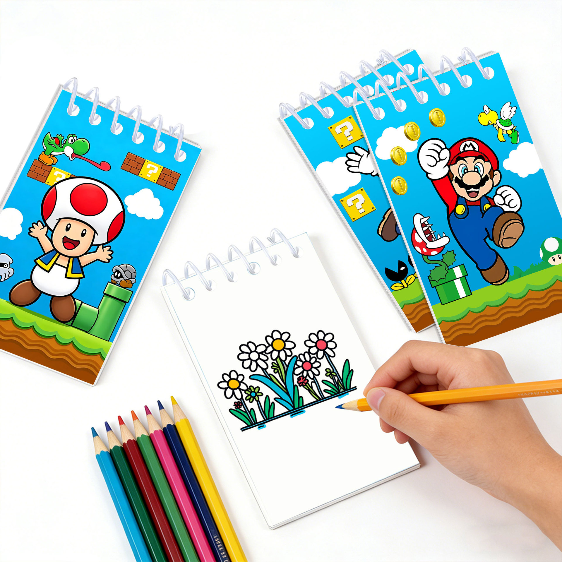New Mario Theme Spiral Notebook Cartoon Notepad Student Portable Small Notebook Cartoon Notebook