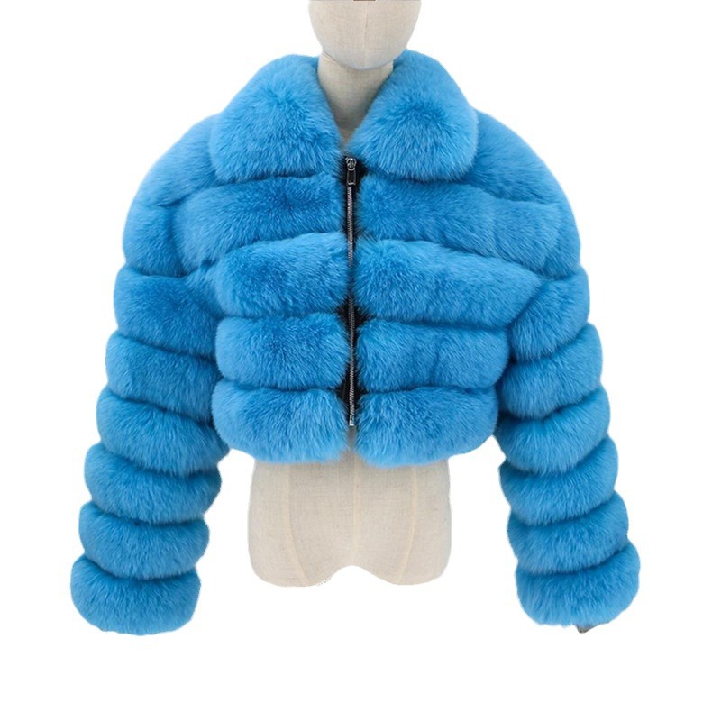 Faux fur jacket short lapel imitation fox fur long sleeve spliced women's