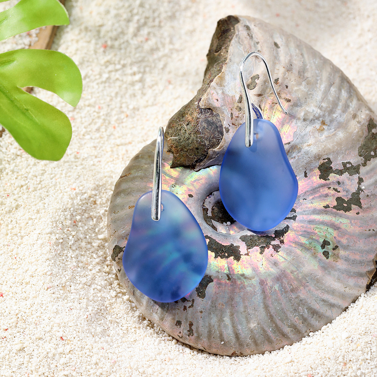 Hawaiian Beach Style Copper Electroplated Colored Sea Glass Silver Hook Earrings Drop Earrings Multiple Colors Available