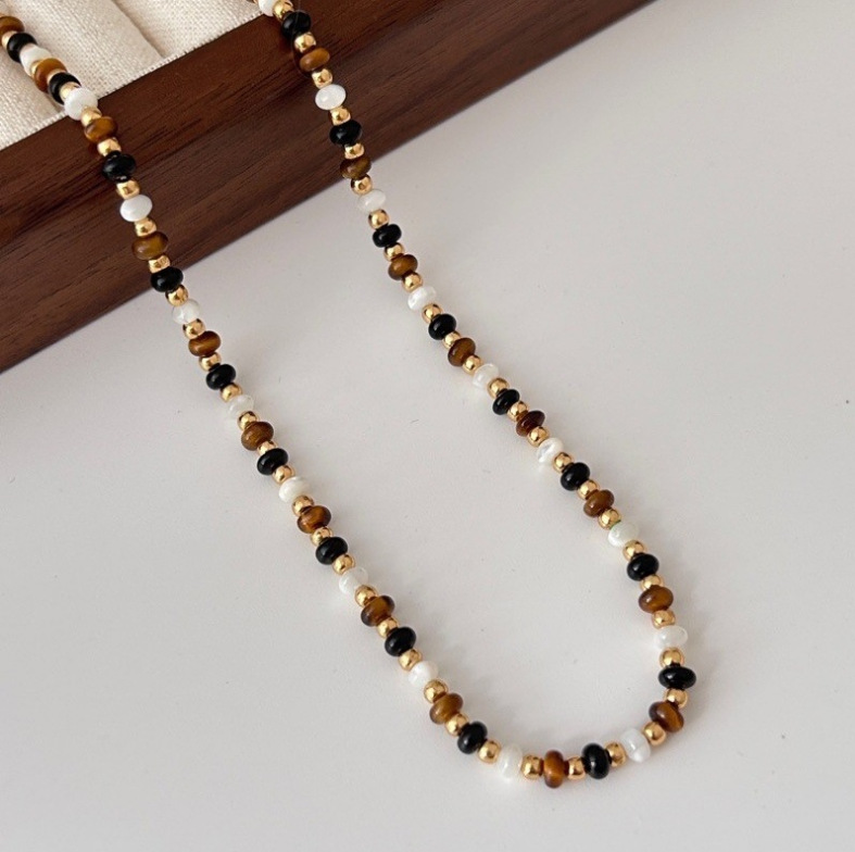 Tiger eye stone mother-of-pearl agate natural bead necklace for women new Chinese-style sweater chain