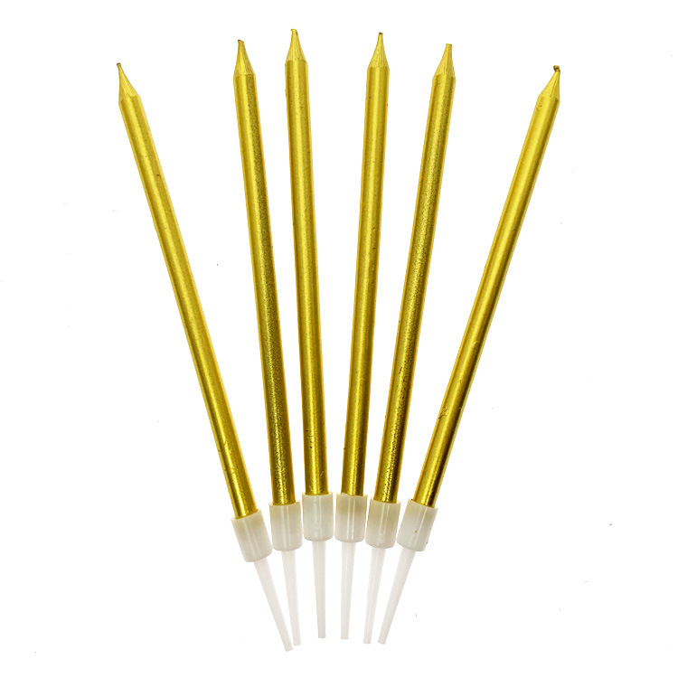 5ZW Long Rod Gold Silver Colorful Gold-Plated Pencil Birthday Candle Dessert Table Cake Baking Supplies 6 Pieces Box