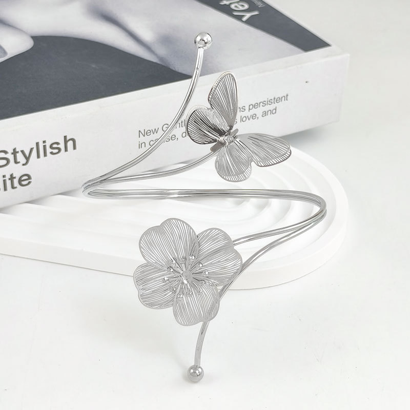Metal open adjustable exaggerated butterfly flower hollow accessory arm ring