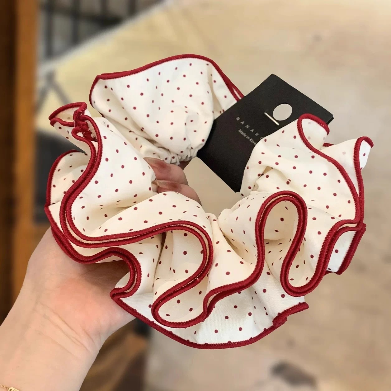 17#米底酒红波点红边发圈约16cm