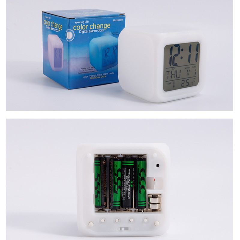 Multifunctional colorful color-changing square clock LED luminous clock children's alarm clock silent electronic alarm clock