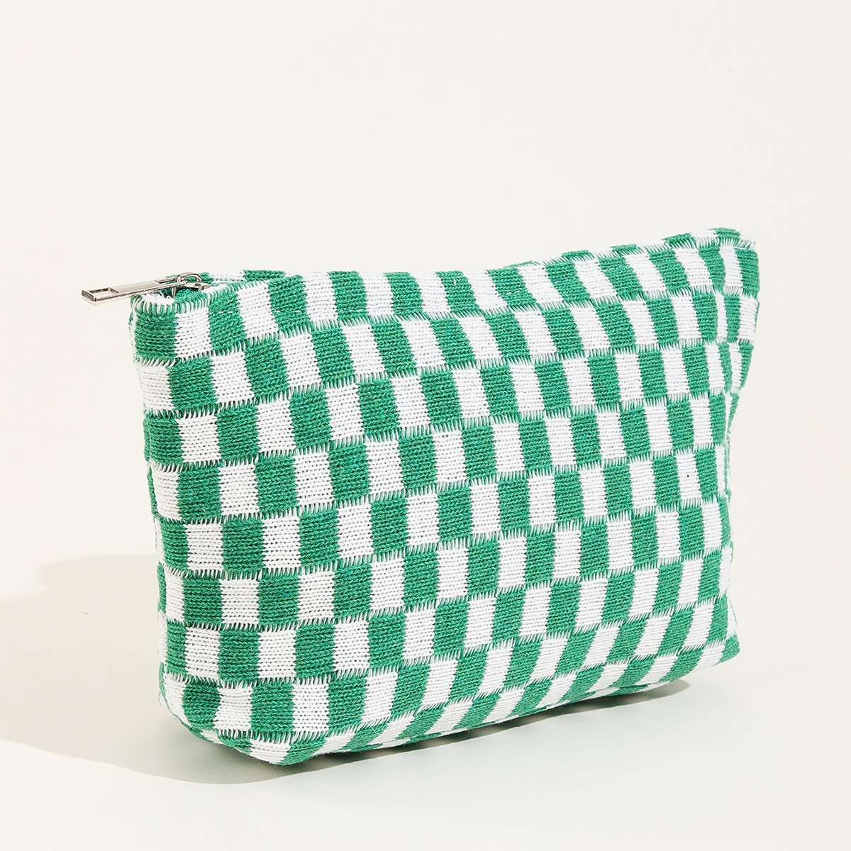 New Large Knitted Checkered Cosmetic Bag Large Capacity Pencil Case Knitted Storage Bag Portable Toiletry Bag