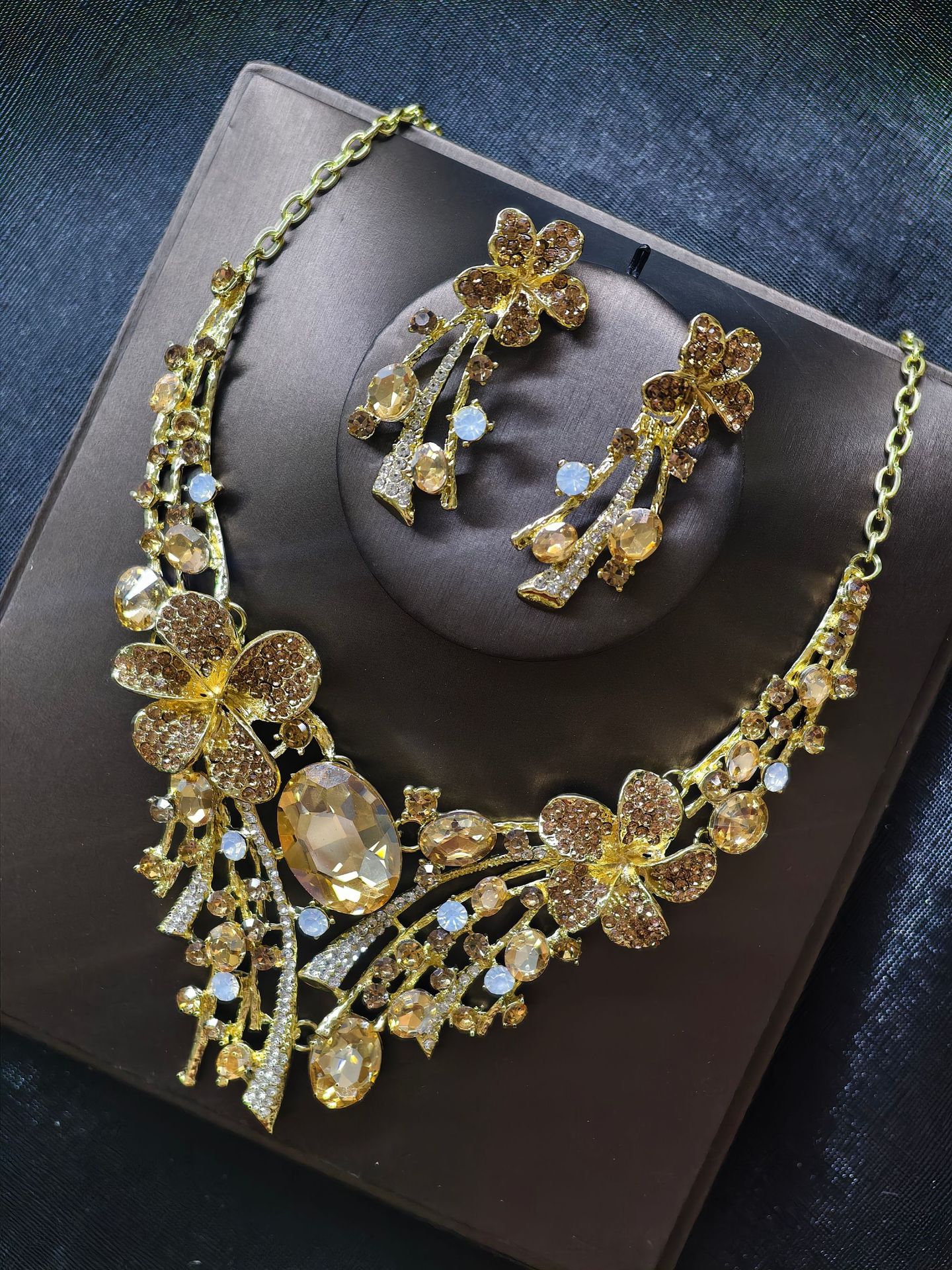 Ethnic Flower Exaggerated Necklace Earring Set Combination Jewelry Bride Accessories Dress