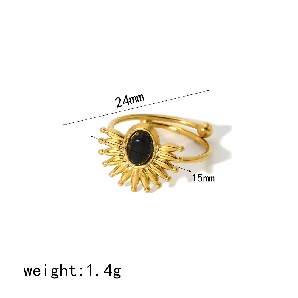Wind turquoise ring women open ring 18k gold plated stainless steel ring finger ring