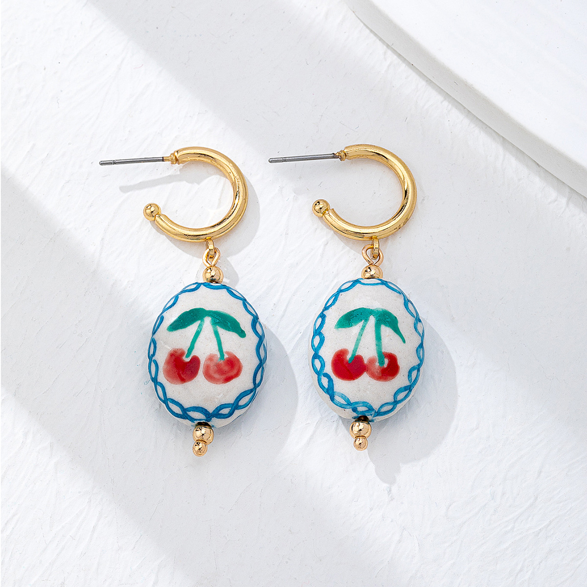 Qingdao Daiwei Accessories 1 Pair Summer Ceramic Printed Lobster Crab Fruit Pendant Women's Earrings
