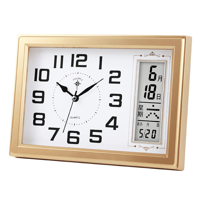 Polaris simple desk clock wall clock living room clock desk wall dual-use wall clock home perpetual calendar lunar temperature desk clock