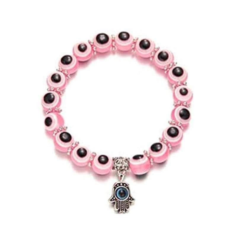 Resin Round Bead Evil Eye Beaded Bracelet Hand of Fatima Pendant Bracelet