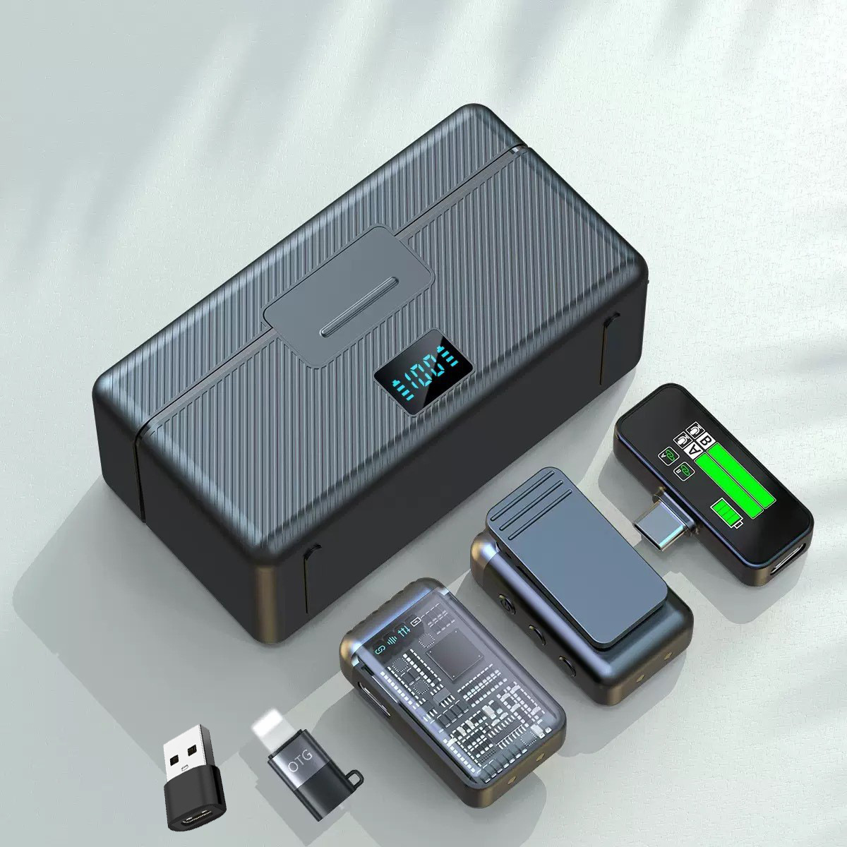 New magnetic wireless lavalier microphone one-key noise reduction reverb monitoring 3-level volume adjustment one-to-two