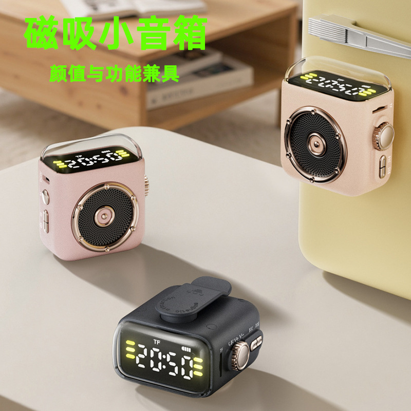 New P6 Wireless Bluetooth Small Speaker Magnetic Clip Clock Display Speaker Gift Speaker Print LOGO