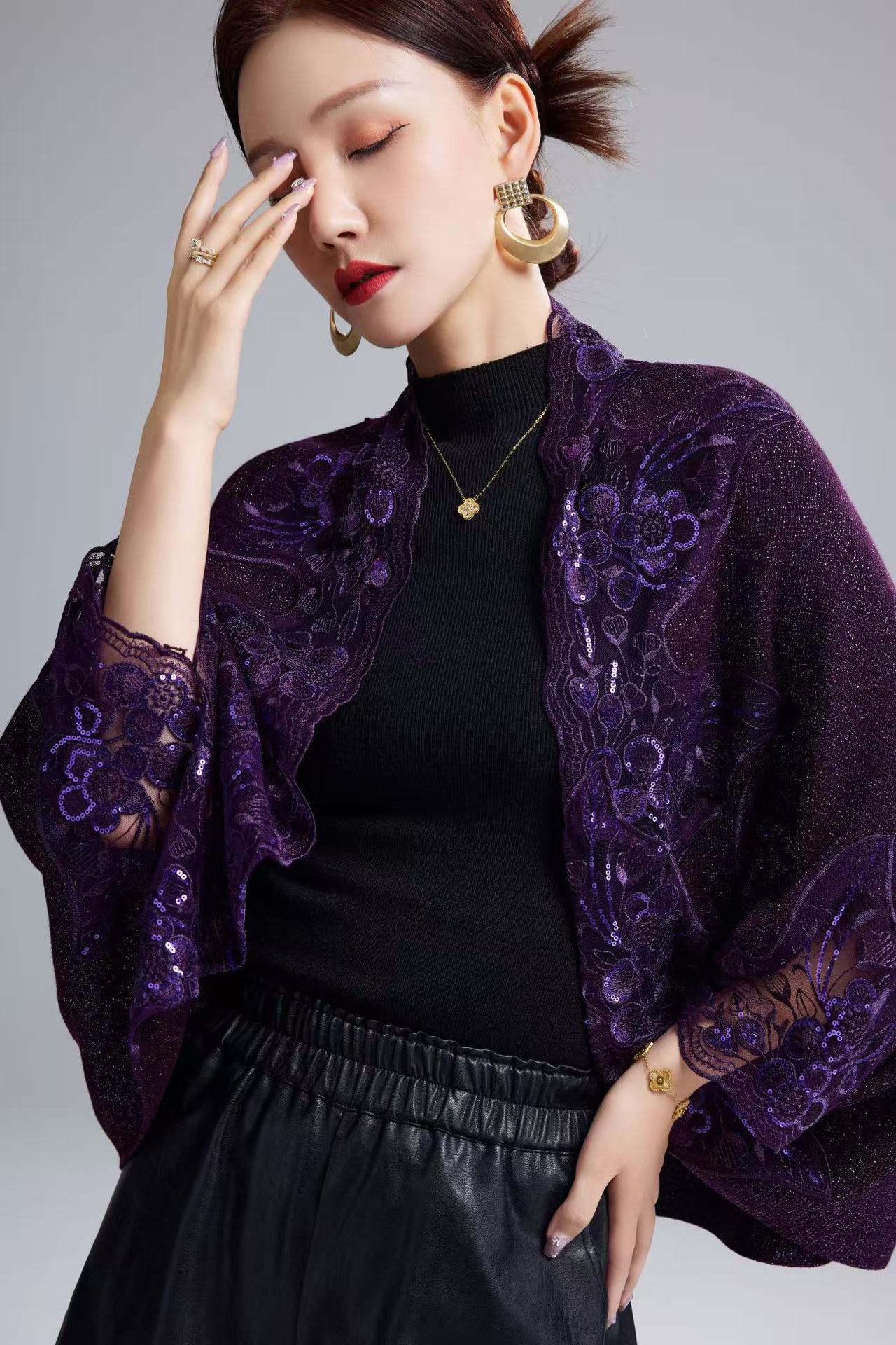 Live Spring Autumn Happy Mother-in-law Heavy Embroidery Cheongsam Outer Wear Wedding Mother Cape Coat Short Shawl