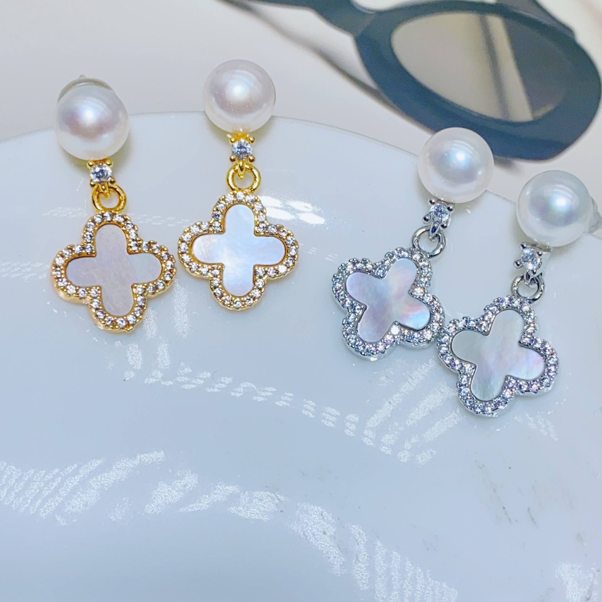 DIY Pearl Empty Mount Earring Accessories 18K Gold-Filled Copper Thick Gold Shell Earrings Semi-Finished Accessories