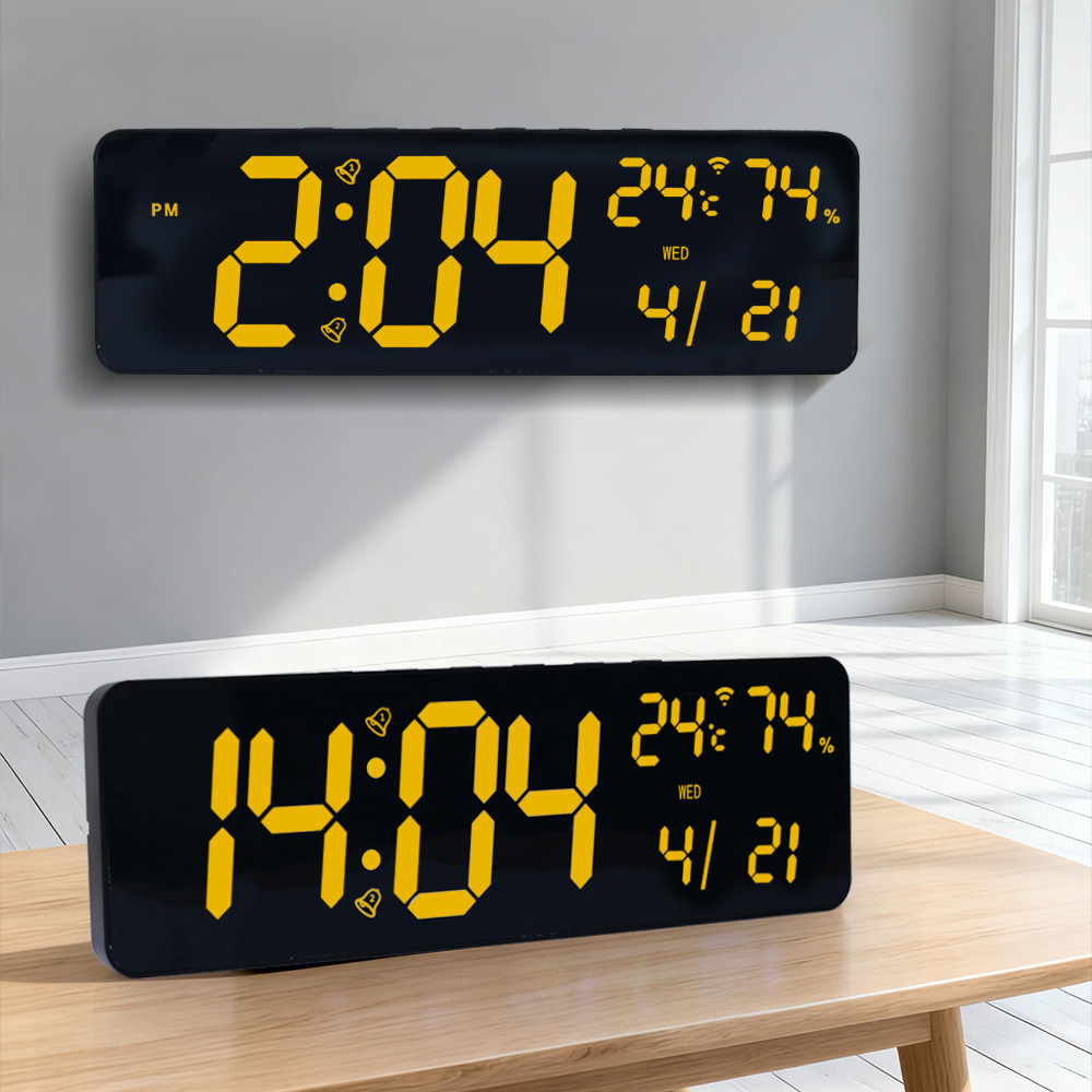 Bluetooth automatic time-setting ambiance alarm clock, RGB perpetual calendar, living room wall clock, smart temperature and humidity, colorful remote control clock