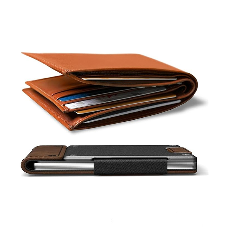 Tactical Metal Card Holder Men's Minimalist Wallet Crazy Horse Leather RFID Anti-Theft Card Case Aluminum Alloy Hardcore Money Clip