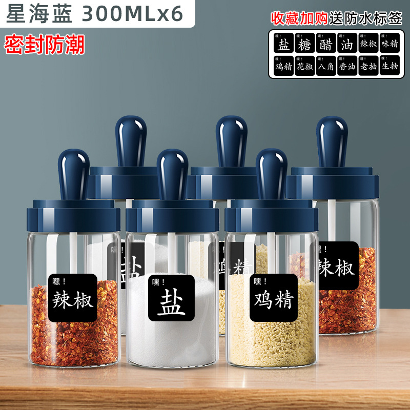 MSG seasoning box jar integrated seasoning bottle jar seasoning salt combination set salt jar household kitchen supplies with spoon lid