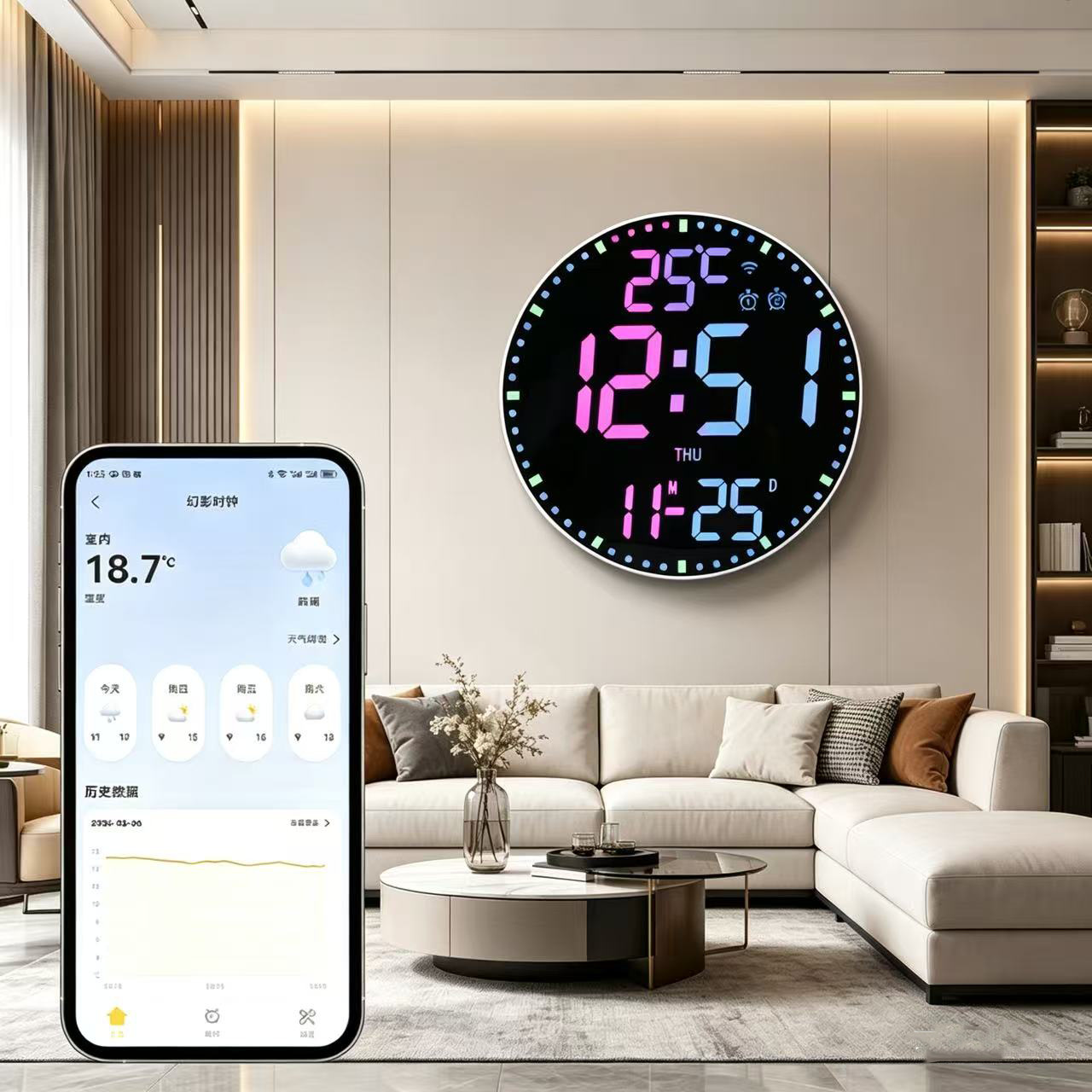 12-inch remote control electronic wall clock, digital perpetual calendar, living room alarm clock, student countdown round clock