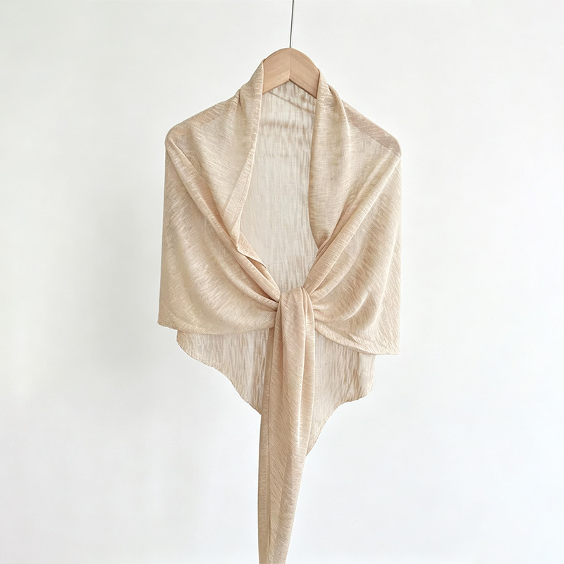 Spring and summer thin bamboo knot cotton triangle shawl Tencel linen blend air-conditioned cardigan outer scarf