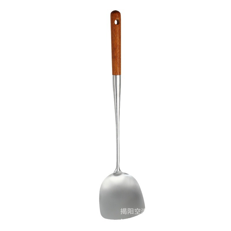 304 Stainless Steel Spatula Extended Wooden Handle Frying Spatula Spoon Cooking Spoon Kitchen Supplies Cookware Set