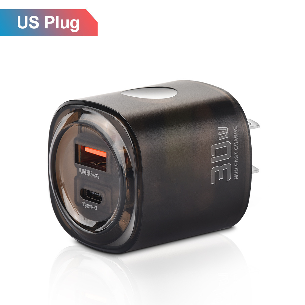 30W USB+Type-C Dual Port Fast Charging Phone Charger PD US/EU Travel Charger