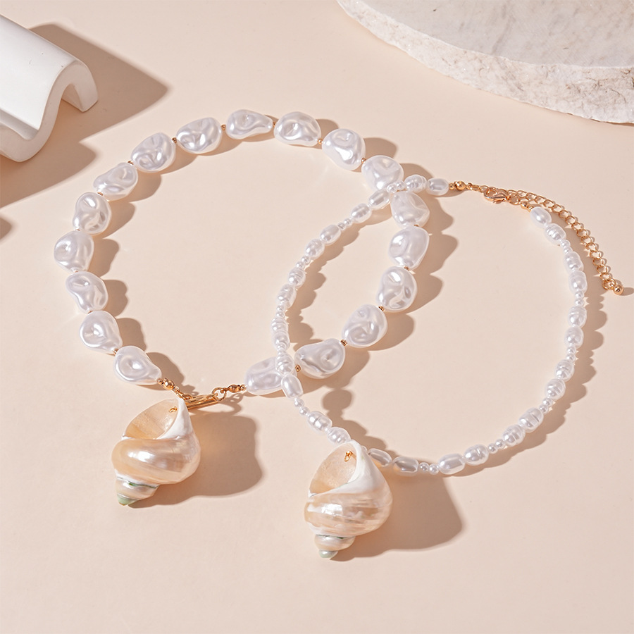 Ocean vacation style shell conch imitation pearl collarbone necklace niche women's accessory