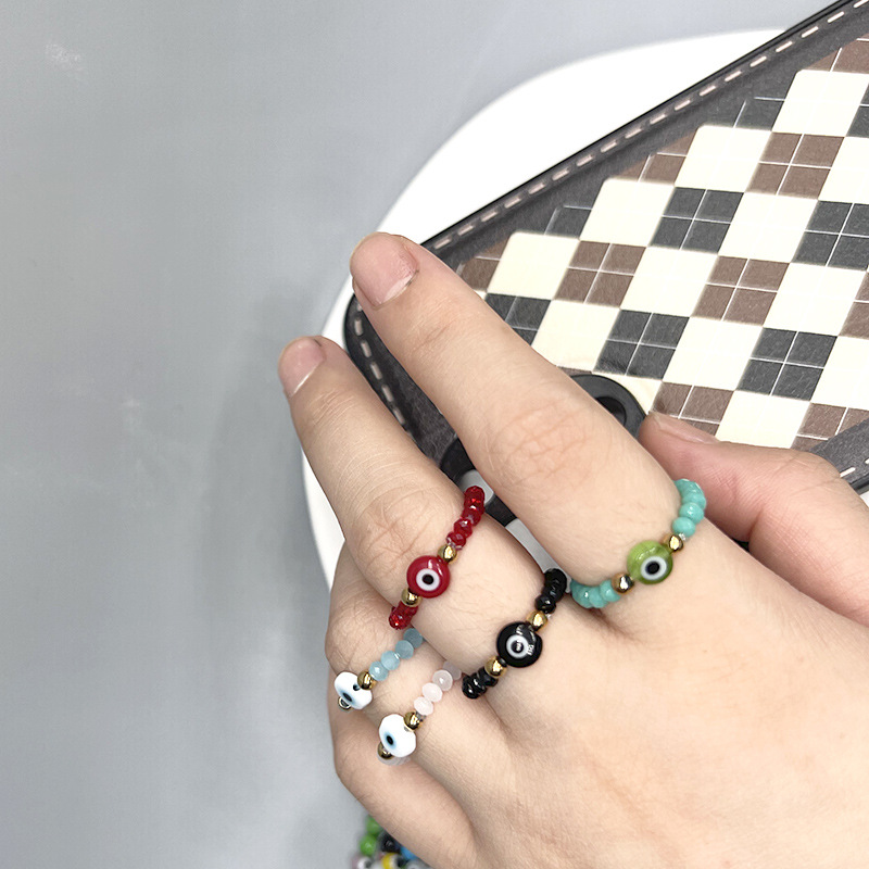 Fengxin Women's Fashionable Hand Accessories: Colorful Stretch Rings, Devil's Eye Rings, and Tail Rings