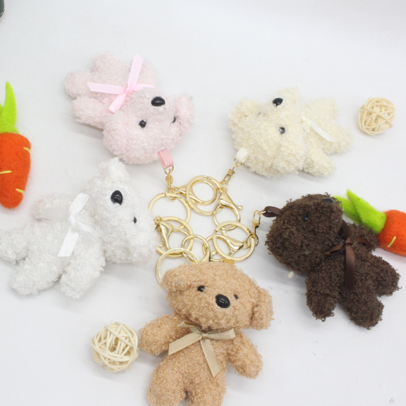 Cartoon Cute Curly Velvet Bow Tie Bear Plush Keychain Bag Charm Clothes Shoes Decoration Throw Doll