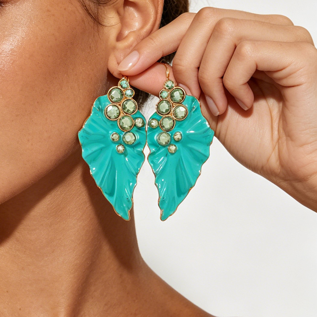 ZA exaggerated white enamel petal drop earrings rhinestone earrings for women ear accessories