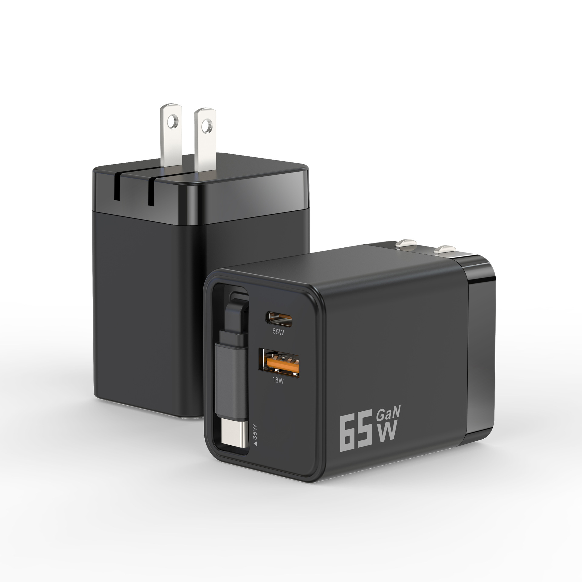 PD65W GaN Charger Retractable Cable Flash Charging Phone Fast Charging Head for Apple Laptop