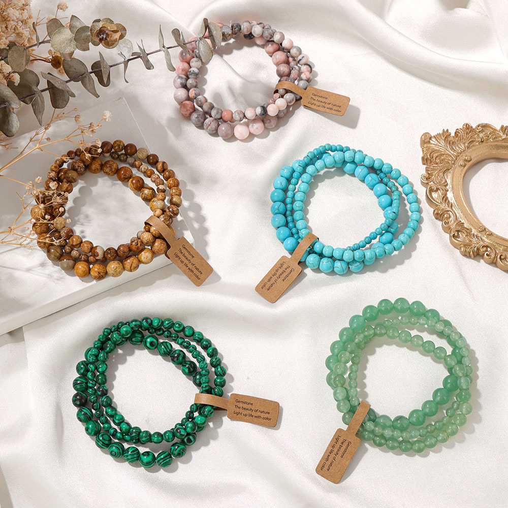 4mm/6mm/8mm three-piece bracelet set stone beads elastic rope simple label set unisex hand jewelry