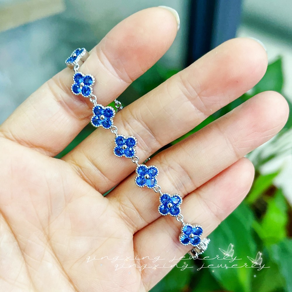 Blue Spinel Sapphire Bracelet Forest Style Alloy Gemstone Inlaid Jewelry Hand Jewelry Copper Bracelet