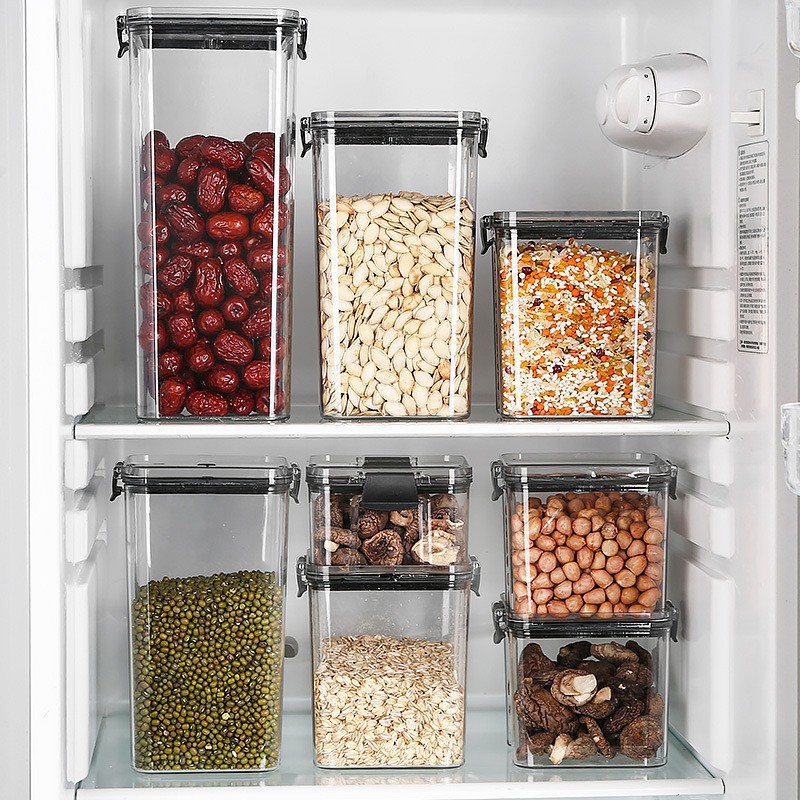 Kitchen food-grade sealed jar transparent square spice storage jar nuts grains storage box plastic box
