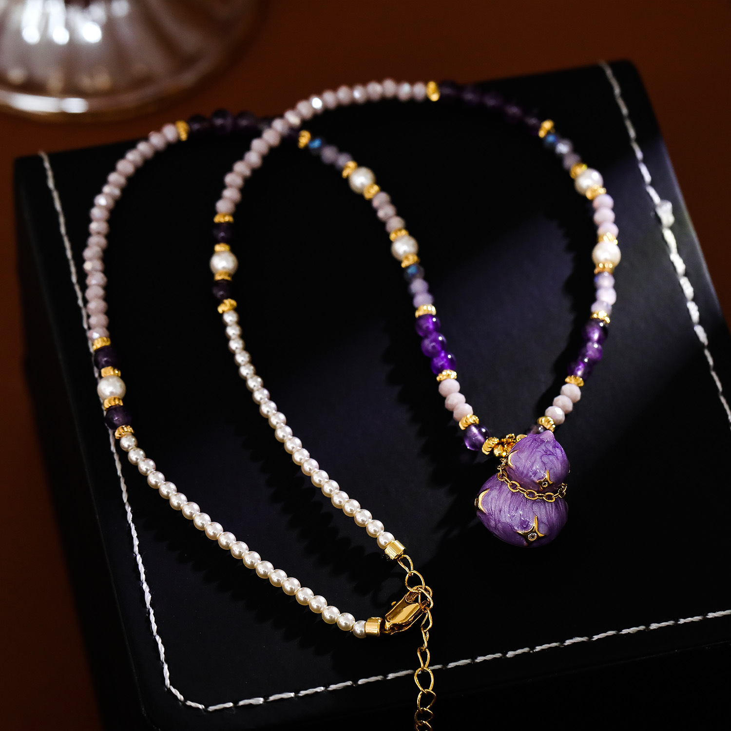 Enamel Purple Gourd Pendant Beaded Necklace Accessories Women Long Pearl Sweater Chain New Chinese Style Necklace Accessories