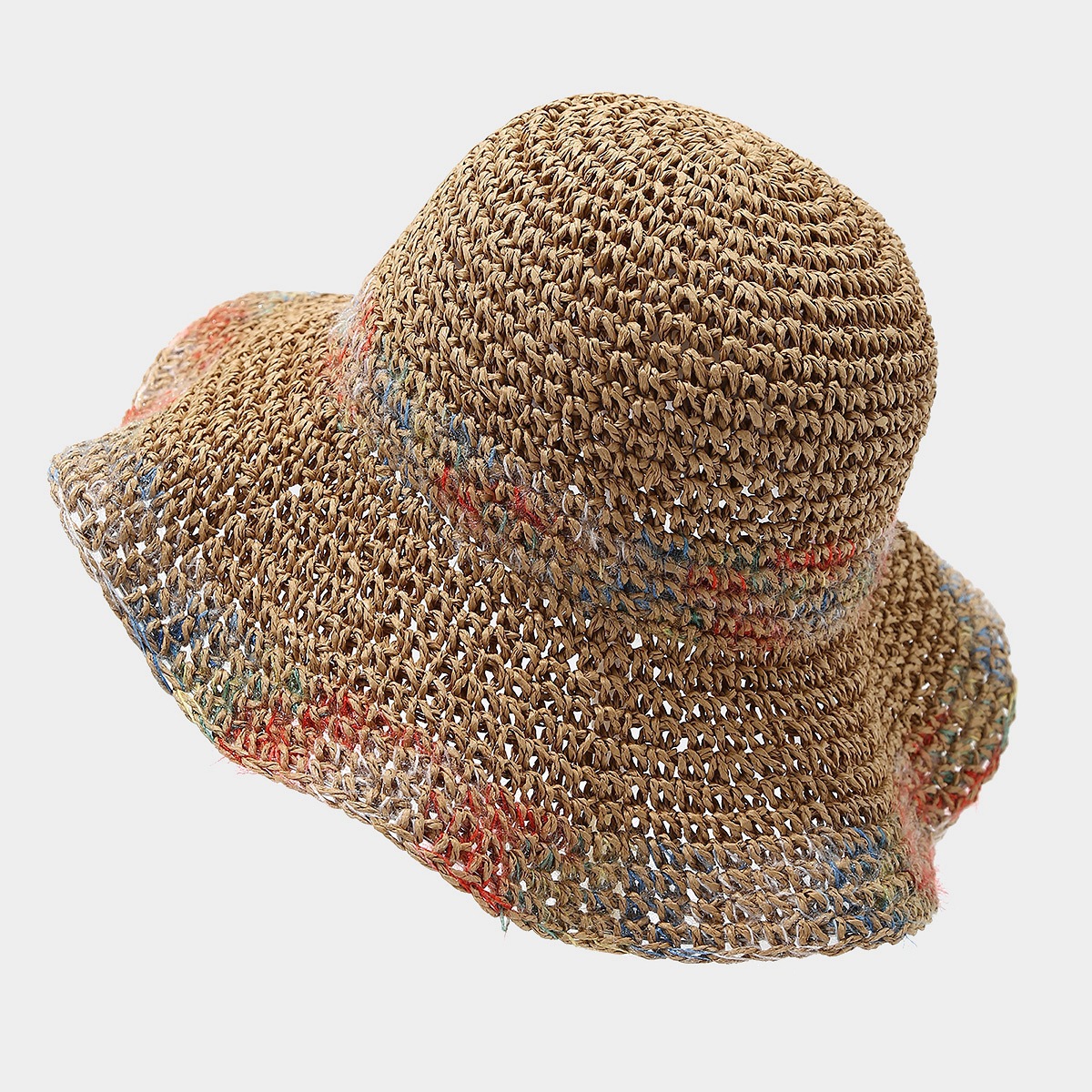 Spring/Summer Crocheted Breathable Woven Moldable Basin Hat for Women, Beach Vacation Casual Sun Straw Hat