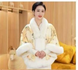 806# New Chinese Style Cheongsam Shawl Pearl Button Cape Thickened Season National Style Fur Collar Cape Shawl