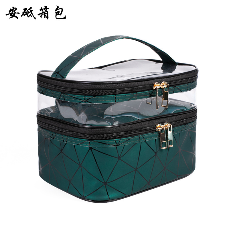 New Metal Transparent Double-Layer Cosmetic Bag Multifunctional Handheld Waterproof Toiletry Bag Storage Bag