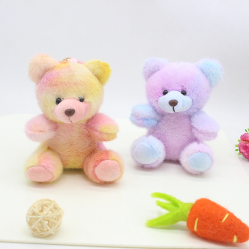 Cute Rainbow Bear Keychain Charm Plush Toy Sitting Bear Plush Advertising Promotional Gift Doll Toy
