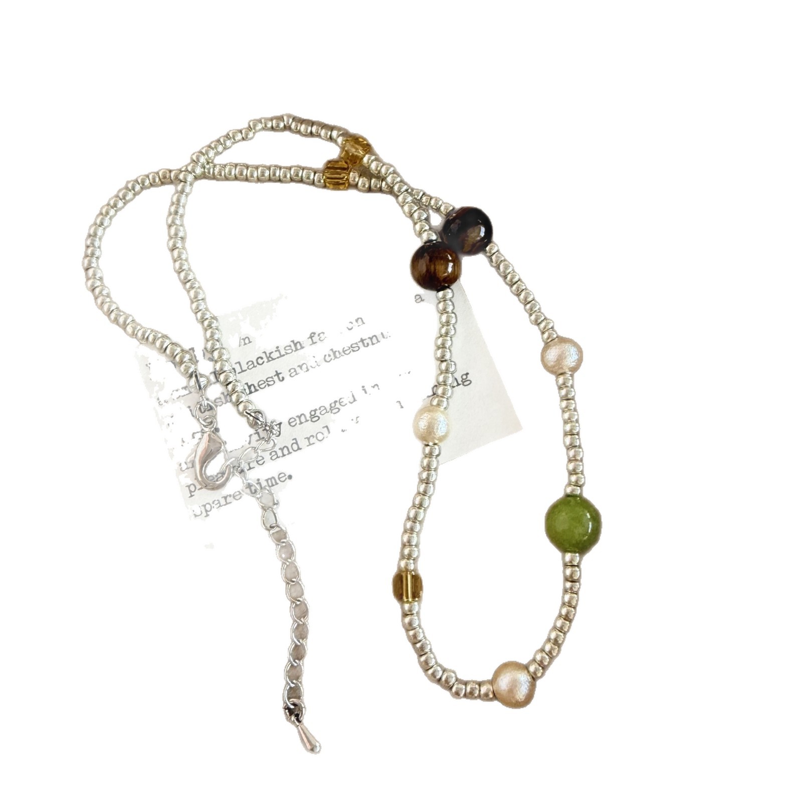 Natural Stone Tiger Eye Japanese Imported Seed Bead Handmade Beaded Necklace for Women Vacation Style Layering Choker Chain