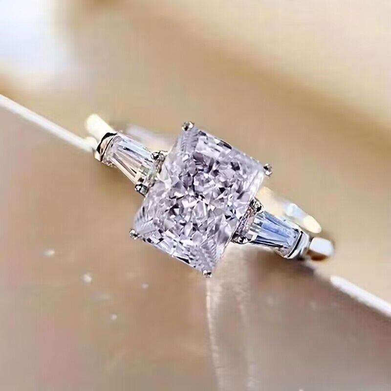 Cao Shi Live New Hand Jewelry Square Pink Zircon Ring for Women Sweet Romantic Wedding Ring