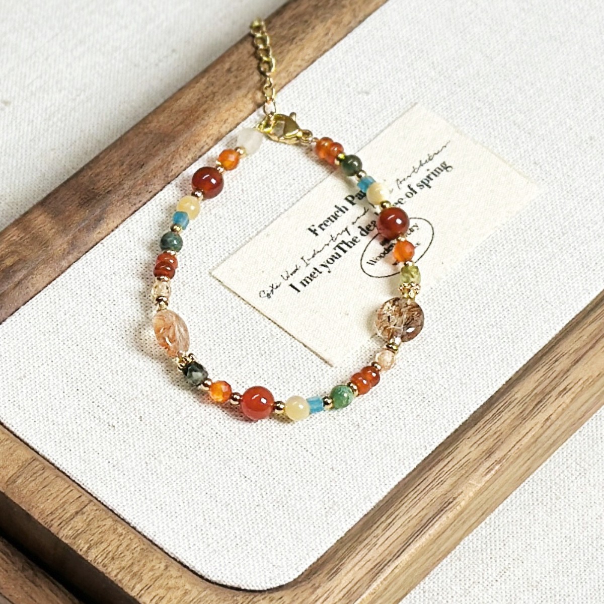 New Chinese Style Natural Stone Freshwater Pearl Crystal Titanium Steel Bracelet Handmade Beaded Agate Dopamine Bracelet